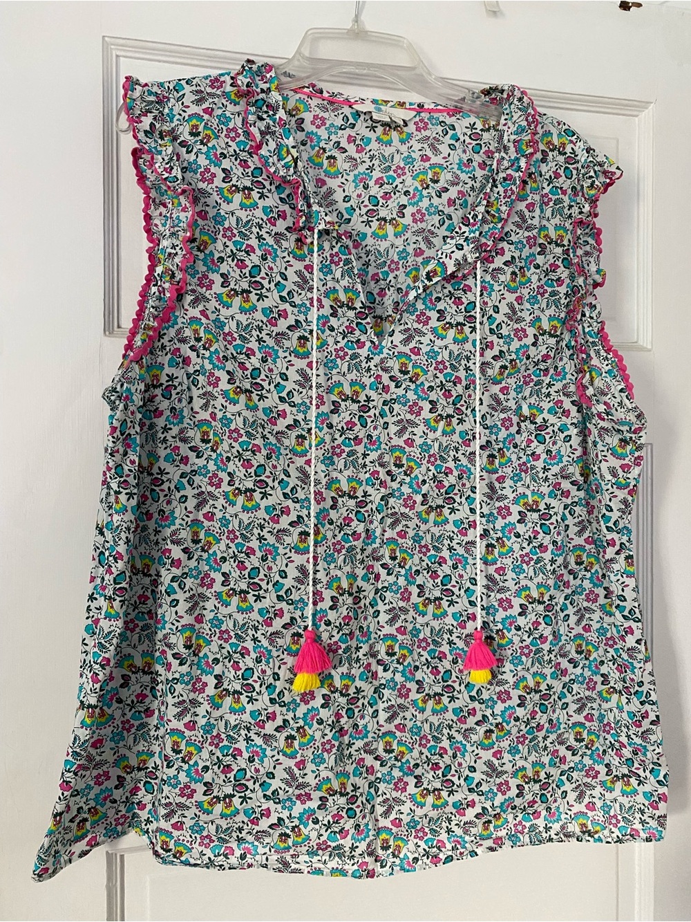 Boden Floral Tassel Ruffle Sleeveless Top Size 18